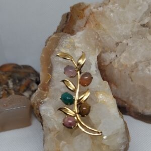 Elegant Gold Filled Scarab Brooch with Multicolor Stones